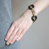 Art Deco 14kt Carved Onyx & Enamel Link Bracelet