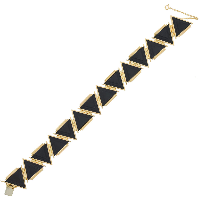 Late Art Deco 14kt Gold Triangular Onyx Link Bracelet