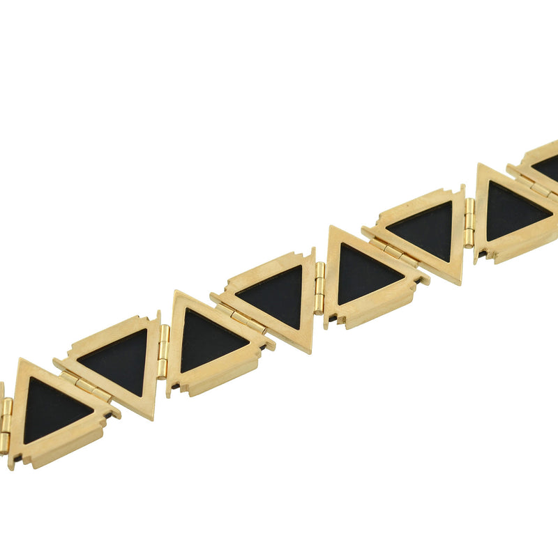 Late Art Deco 14kt Gold Triangular Onyx Link Bracelet
