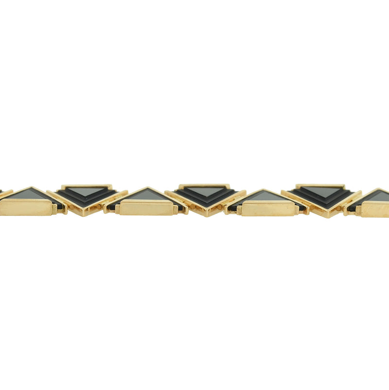 Late Art Deco 14kt Gold Triangular Onyx Link Bracelet
