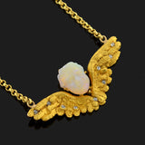Victorian 18kt Carved Opal & Diamond Winged Cherub Necklace
