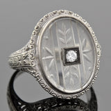 Art Deco 18kt Rock Quartz Crystal & Diamond Filigree Ring