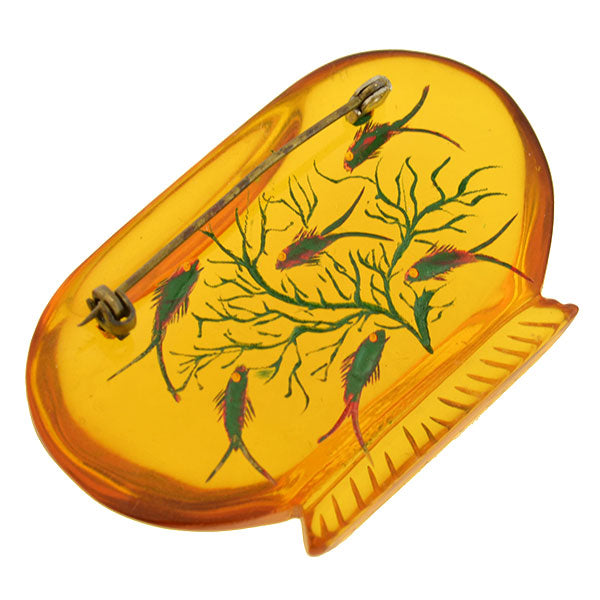 Retro Reverse Carved Apple Juice Fish Bowl Bakelite Pin
