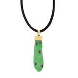 Vintage 14kt/Sterling Carved Jade + Ruby Peapod Pendant Necklace