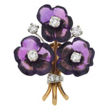 Vintage 18kt Carved Amethyst + Diamond Flower Bouquet Screw Back Stud Earrings