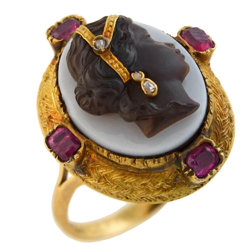 Victorian 14kt Blackamoor + Burmese Ruby, Diamond Ring