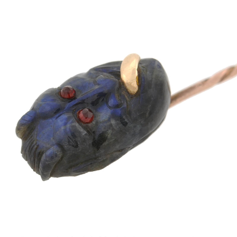 Victorian 15kt Carved Labradorite + Garnet Devil Stick Pin