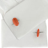 Art Deco 14kt Natural Coral Hand Carved Flower Cufflinks
