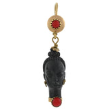 Vintage 10kt Faux Coral + Carved Wood Resin Blackamoor Earrings