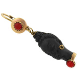 Vintage 10kt Faux Coral + Carved Wood Resin Blackamoor Earrings