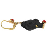 Vintage 10kt Faux Coral + Carved Wood Resin Blackamoor Earrings