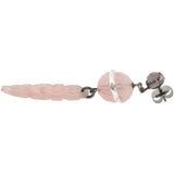 Art Deco Chinese Sterling Carved Rose Quartz + Rock Quartz Crystal Earrings