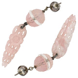 Art Deco Chinese Sterling Carved Rose Quartz + Rock Quartz Crystal Earrings