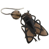 Victorian Sterling Carved Smoky Topaz Flying Insect Earrings