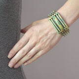 Art Deco Green & Yellow Celluloid & Brass Stacked Bracelet