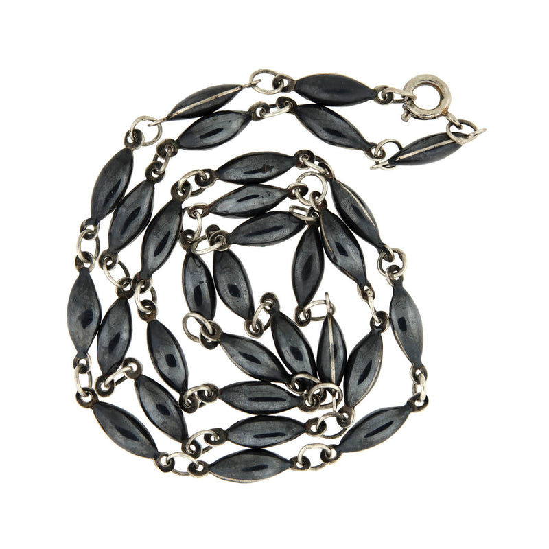 Retro Sterling Silver & Black Enamel Link Necklace