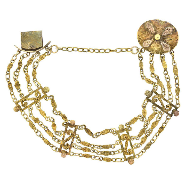 Victorian 18kt + Genuine Gold Nugget Multi-Strand Bracelet