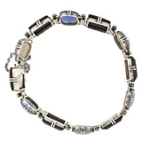 Art Deco Sterling Silver Chalcedony, Onyx + Marcasite Link Bracelet