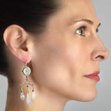 Victorian 15kt Carved Chalcedony + Turquoise Girandole Earrings