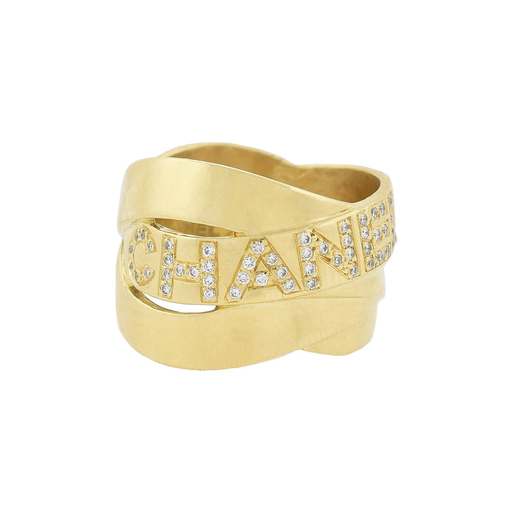 CHANEL Estate French 18kt Gold Diamond Bolduc Ring