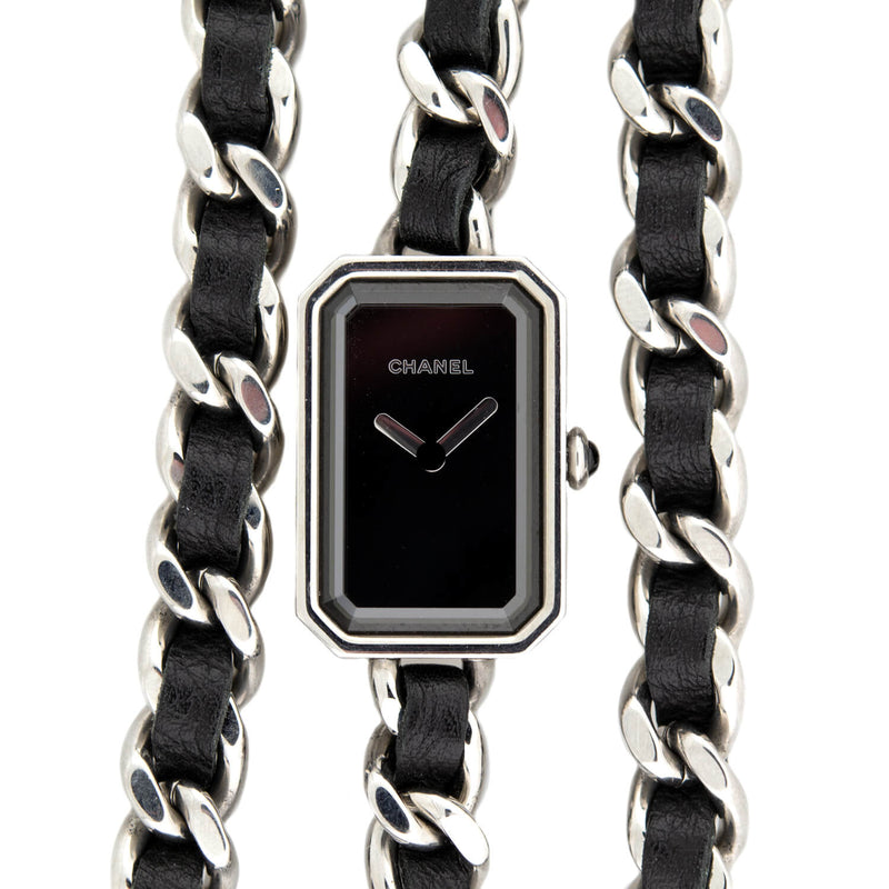 Estate CHANEL Première Iconic Stainless Steel Chain + Leather Wrap Watch