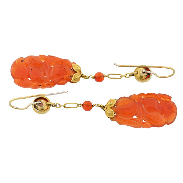 Stunning Art Deco Diamond, Enamel, and Coral Earrings