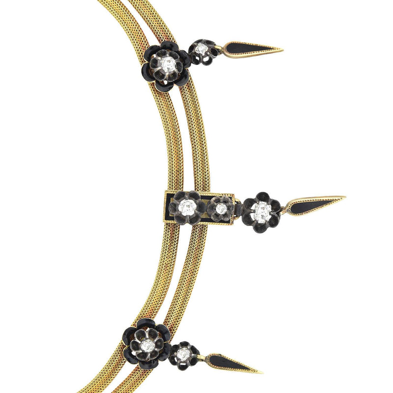 Victorian 18kt/Sterling Diamond + Enamel Star Choker Necklace