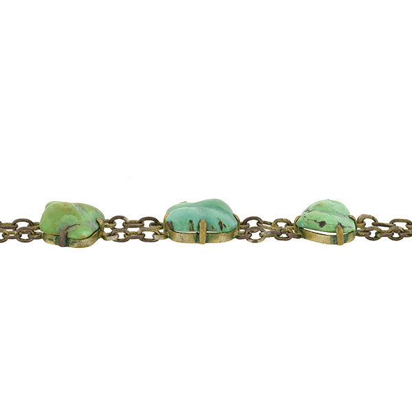 Vintage Chinese Brass & Natural Turquoise Nugget Link Bracelet