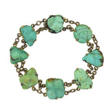 Vintage Chinese Brass & Natural Turquoise Nugget Link Bracelet