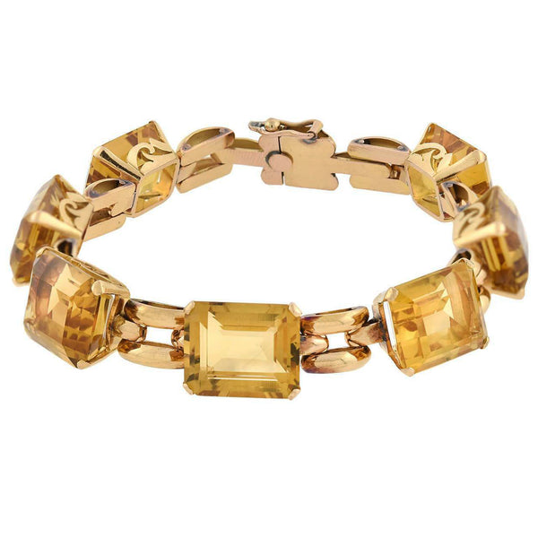 Retro 14kt Yellow Gold Citrine Link Bracelet