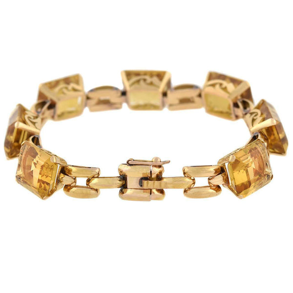 Retro 14kt Yellow Gold Citrine Link Bracelet