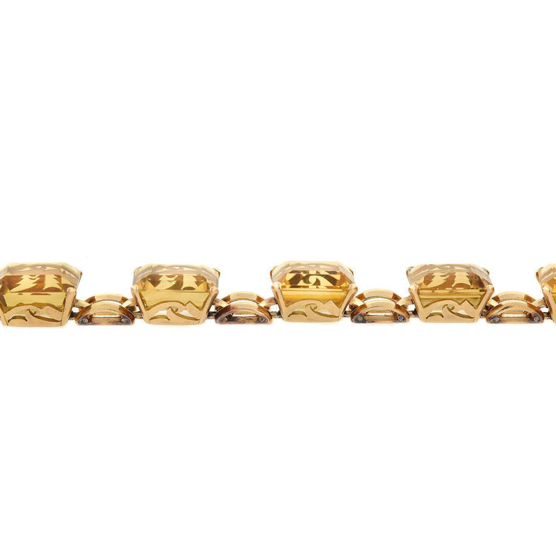 Retro 14kt Yellow Gold Citrine Link Bracelet