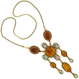 Art Nouveau Egyptian Revival 14kt Amber + Carved Opal Scarab Necklace