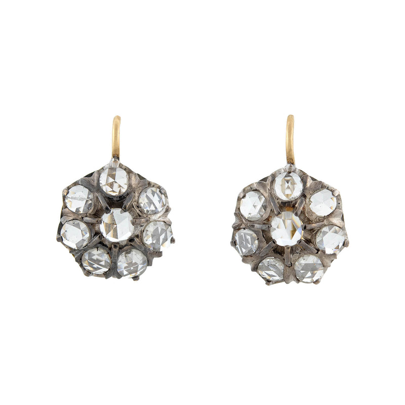 Vintage Rose Cut Diamond and Spinel Cluster Earrings