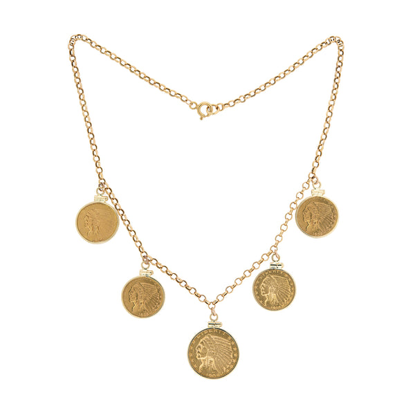 Estate Mixed Gold Indian Head Coin Festoon Necklace