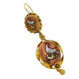 Victorian 14kt Sparkle Copper Jasper & Micro Mosaic Bird Earrings