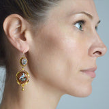 Victorian 14kt Sparkle Copper Jasper & Micro Mosaic Bird Earrings