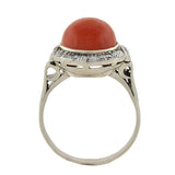 Art Deco 18kt Diamond & Oxblood Coral Ring