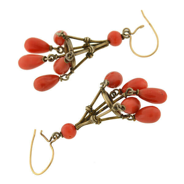 Victorian 14kt Natural Coral Chandelier Earrings