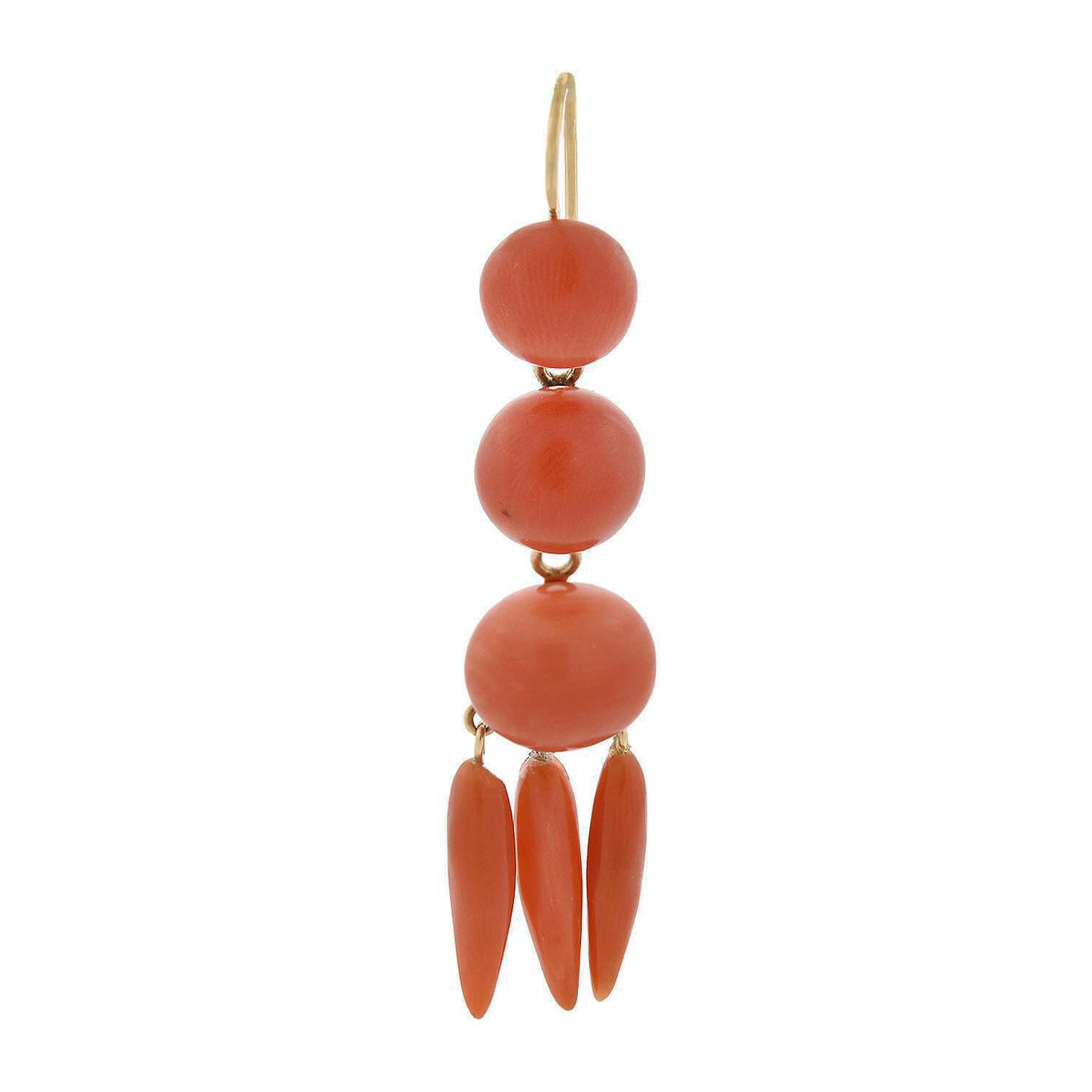 Natural Red Coral Barrel Beads Dangle Hook Earrings - 10x25mm - Handmade Silver Plated - Nickel-Free
