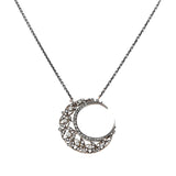 Victorian Conversion 18kt/Sterling Diamond Crescent Moon Necklace