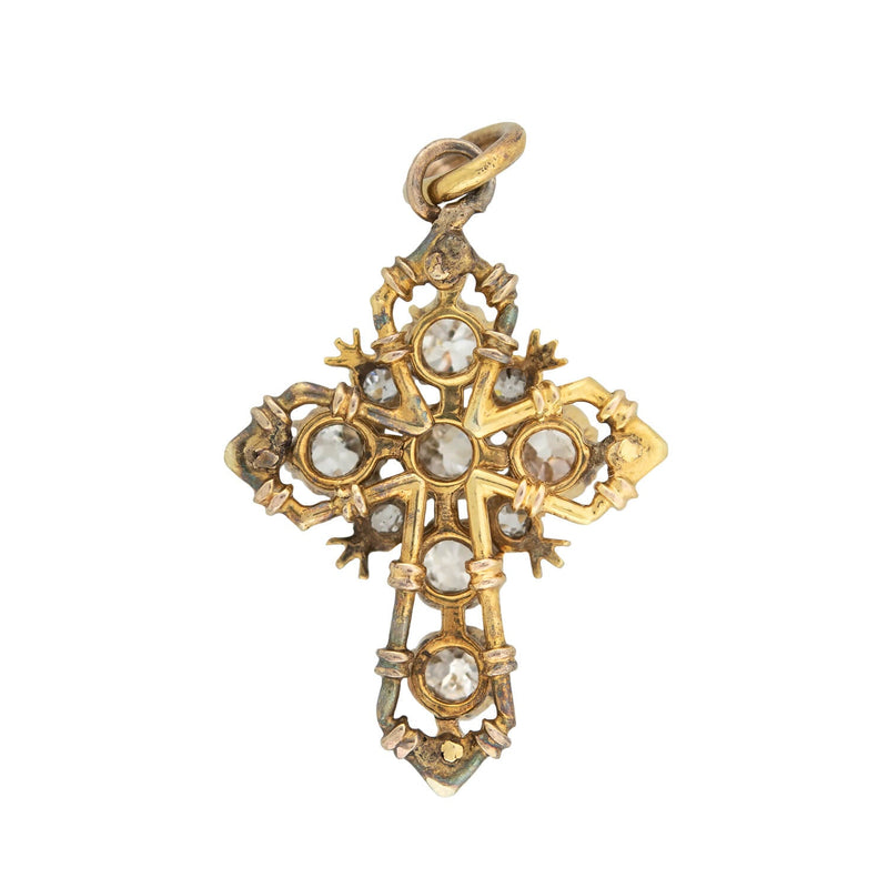 Victorian 14k + Diamond Cross Pendant