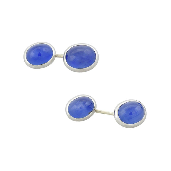 Art Deco Platinum Natural Ceylon Sapphire Cabochon Cufflinks