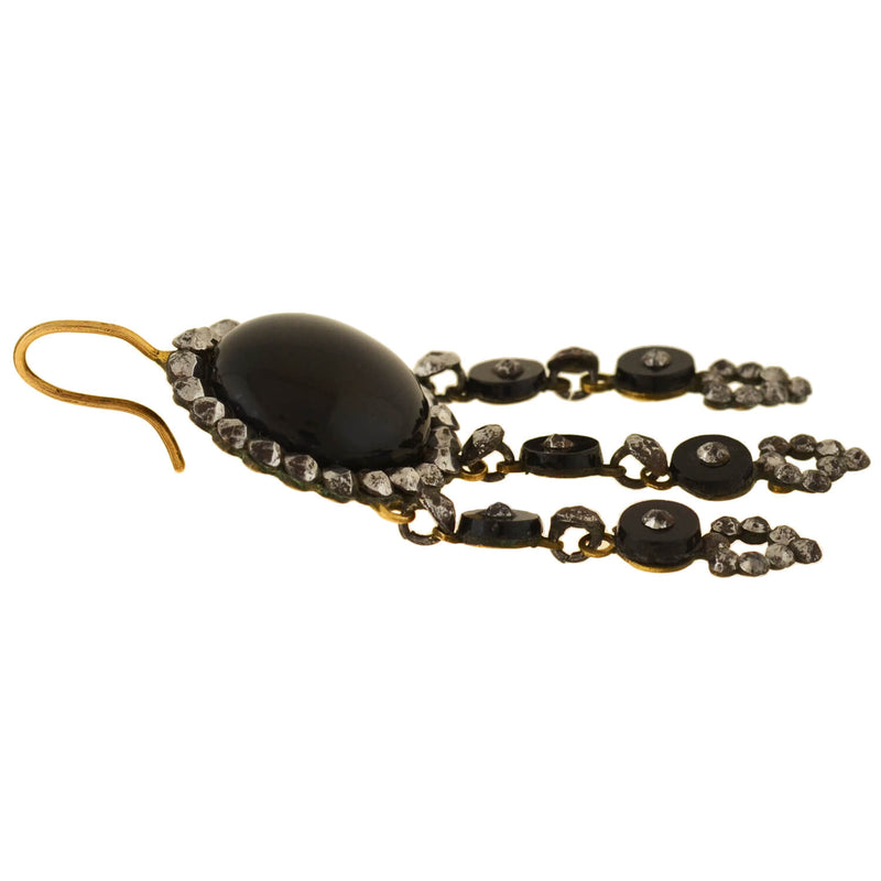 Victorian 14kt Onyx + Cut Steel Dramatic Dangle Earrings