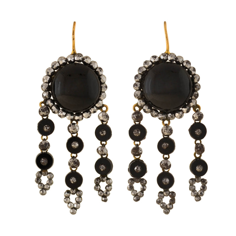 Victorian 14kt Onyx + Cut Steel Dramatic Dangle Earrings