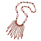 Art Deco Czechoslovakian Brass & Faux Carnelian Glass Necklace