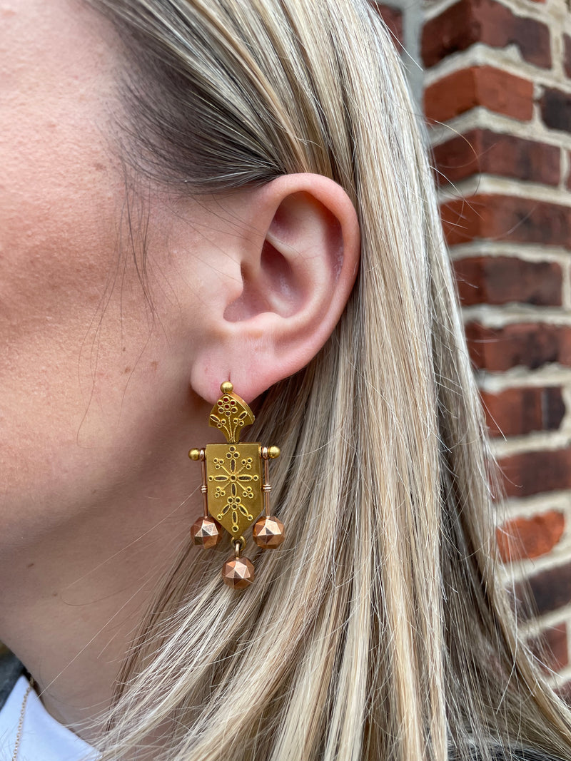Victorian 14k Etruscan Dangling Gold Earrings