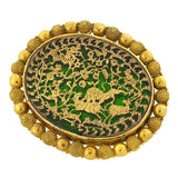 Early Victorian Indian Thewa 23kt Inlaid Gold & Green Glass Pin