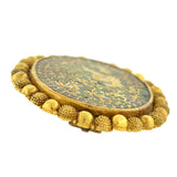 Early Victorian Indian Thewa 23kt Inlaid Gold & Green Glass Pin