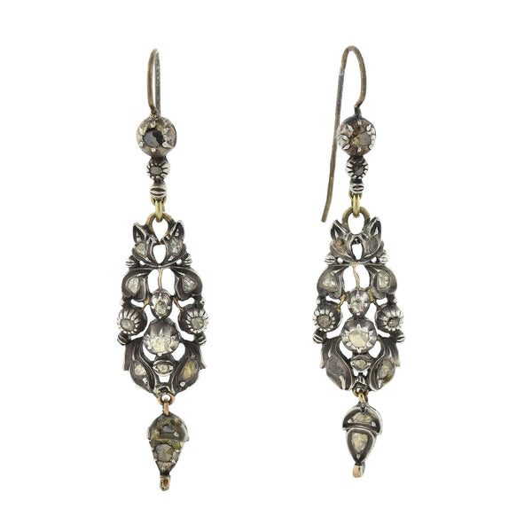 Georgian Sterling Silver Rose Cut Diamond Earrings 0.50ctw